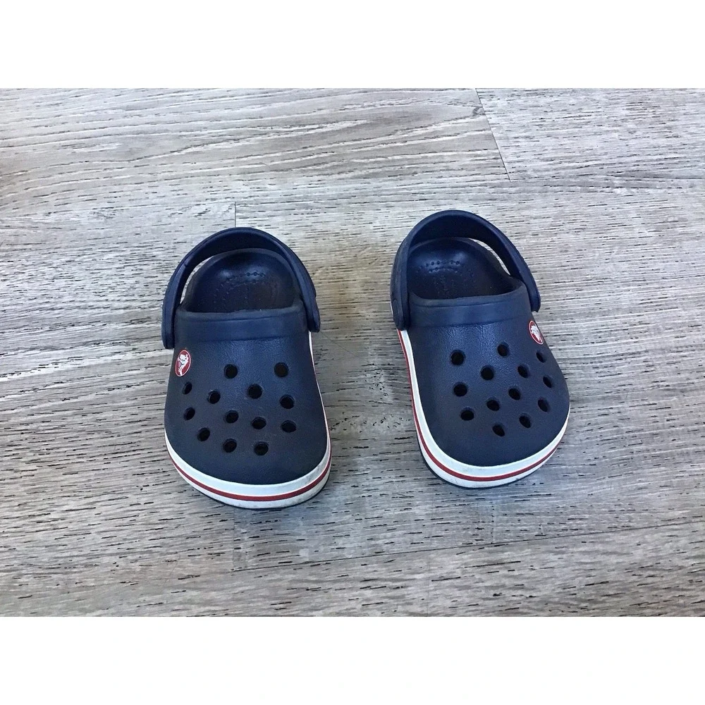 Crocs Crocband Clog Slip On Shoes Toddler Baby 4 C4 Navy White Red Stripe